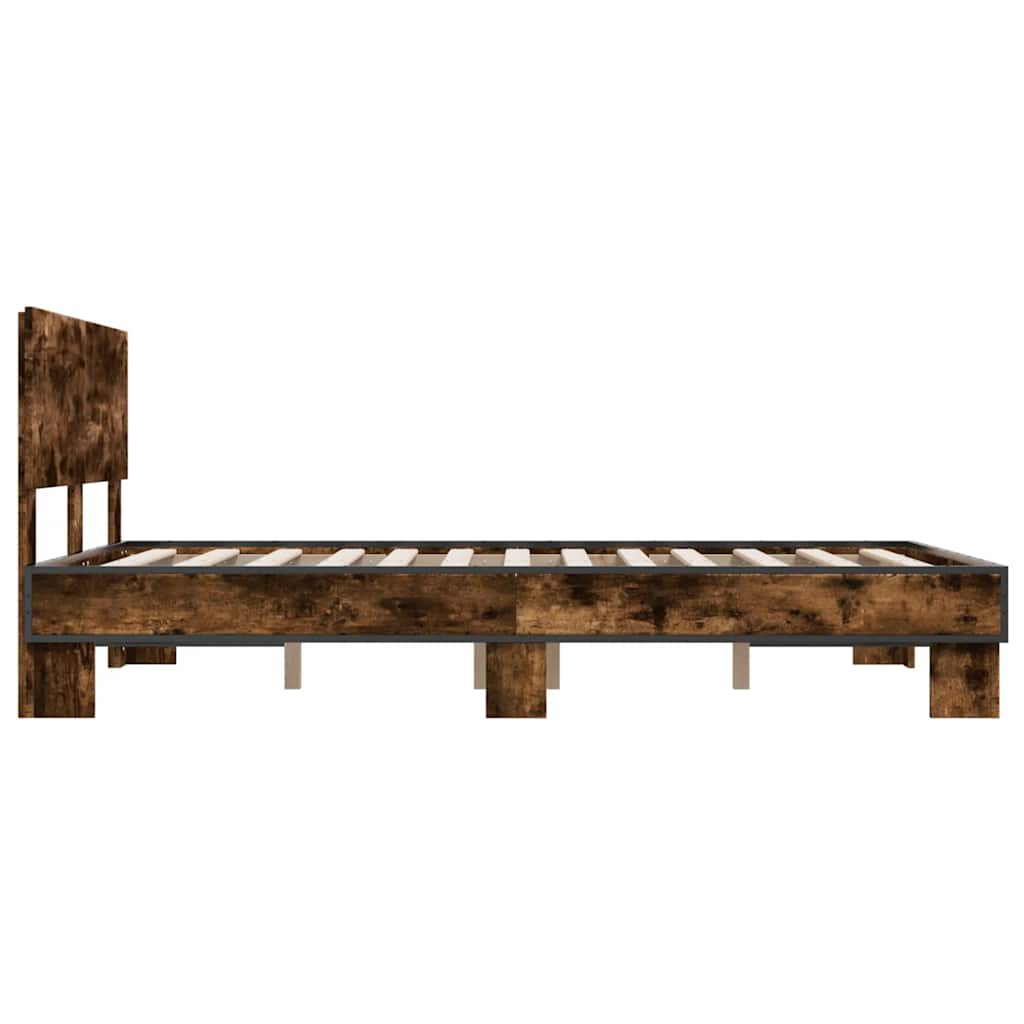 sengestel 135x190cm konstrueret træ og metal røget egetræsfarve