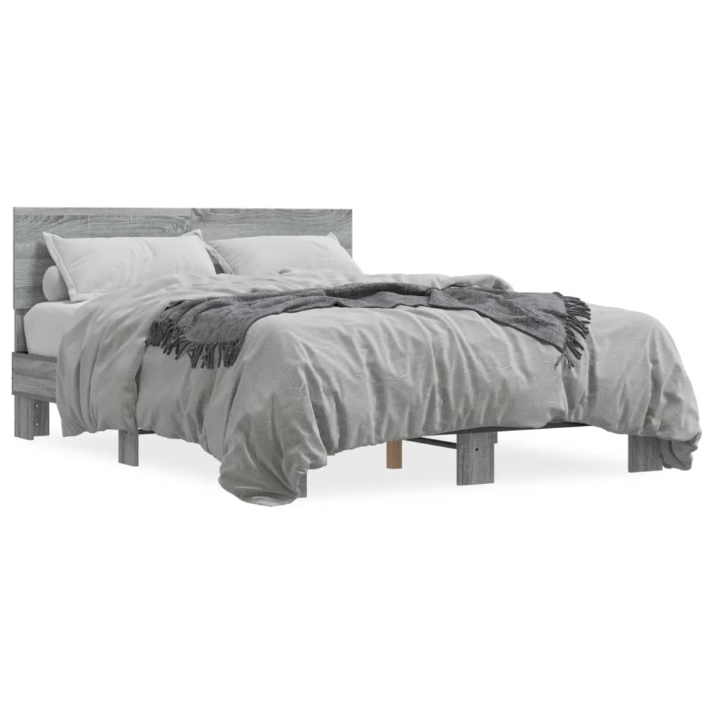 sengestel 135x190 cm konstrueret træ og metal grå sonoma-eg