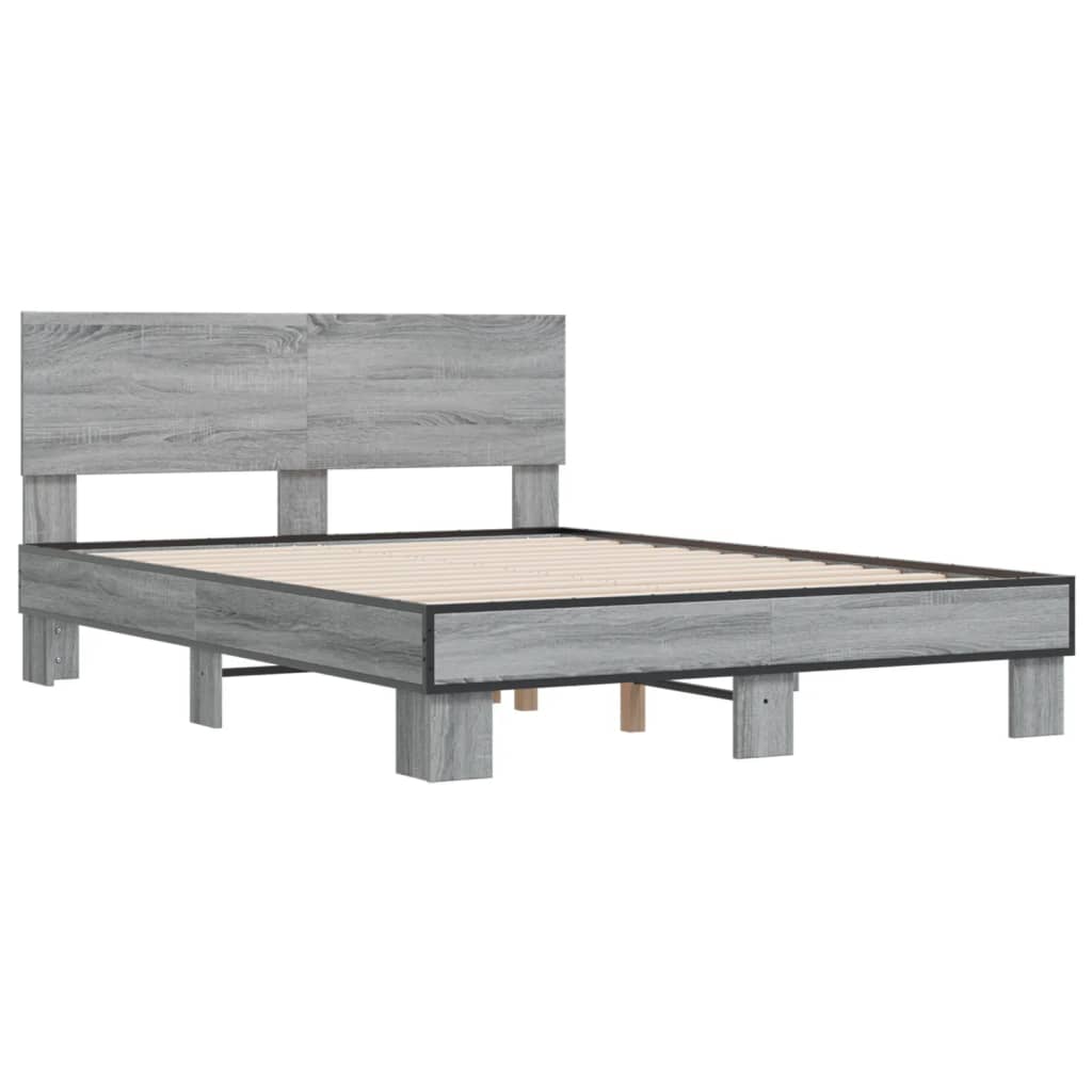 sengestel 135x190 cm konstrueret træ og metal grå sonoma-eg