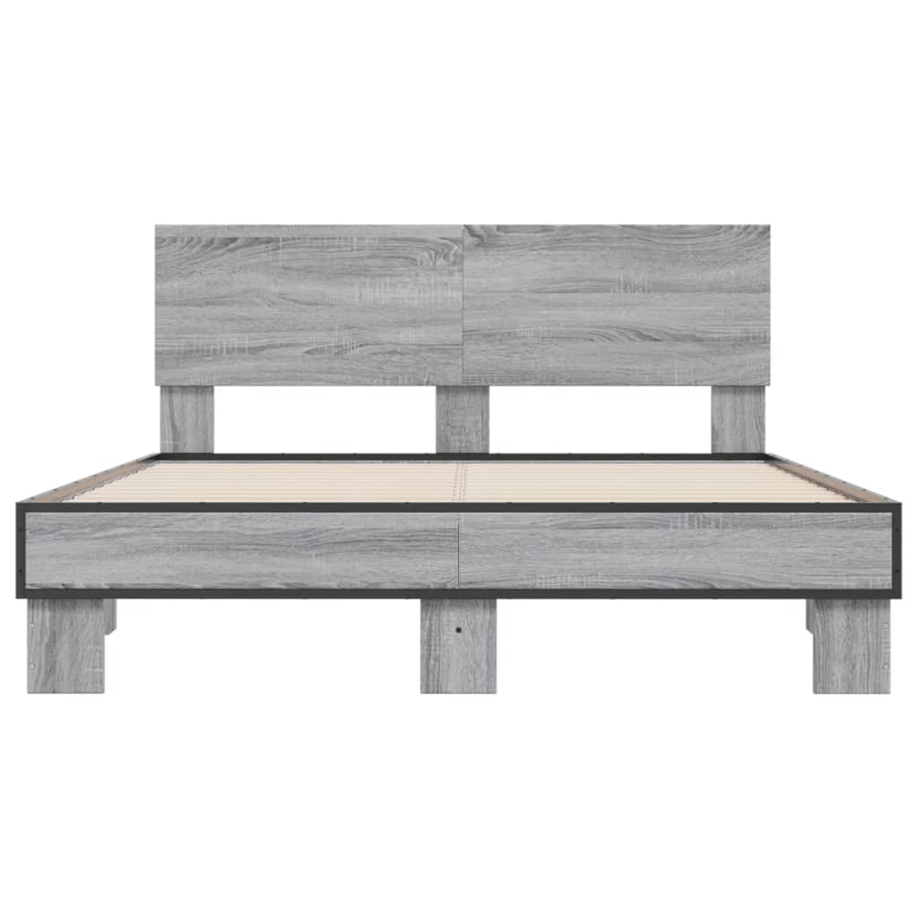 sengestel 135x190 cm konstrueret træ og metal grå sonoma-eg