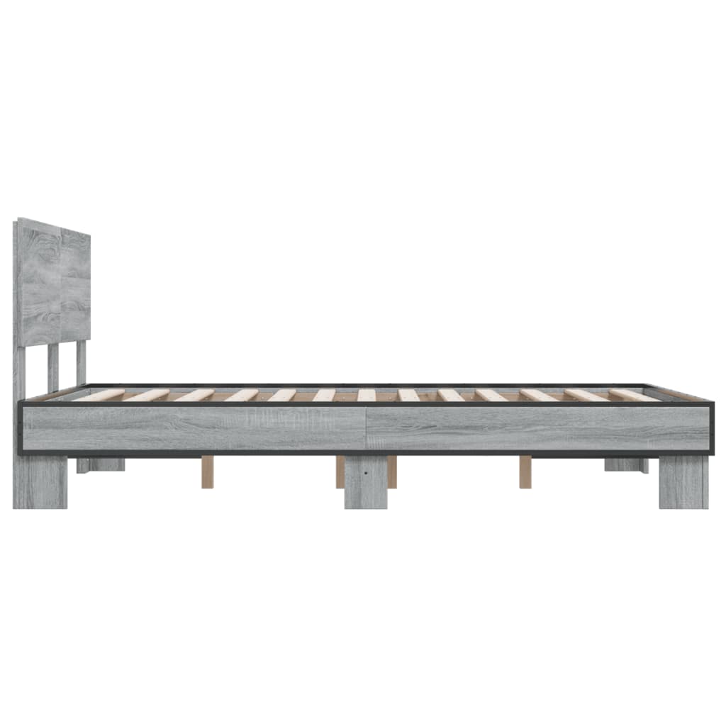 sengestel 135x190 cm konstrueret træ og metal grå sonoma-eg