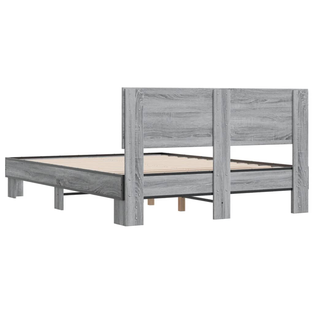sengestel 135x190 cm konstrueret træ og metal grå sonoma-eg