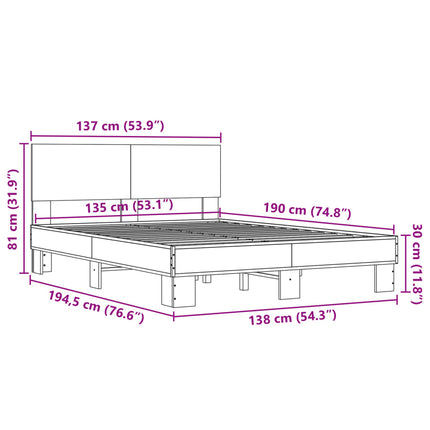 sengestel 135x190 cm konstrueret træ og metal grå sonoma-eg