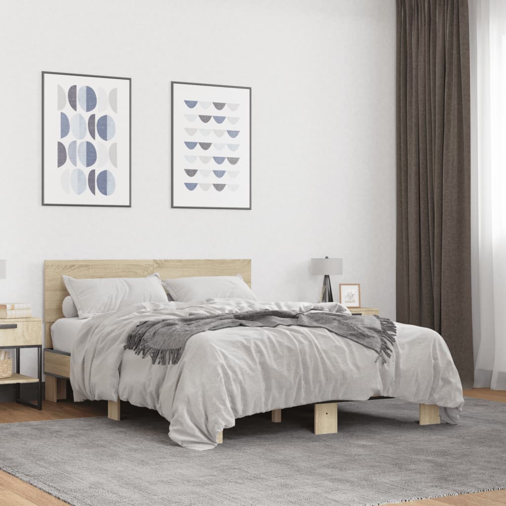 sengestel 140x190 cm konstrueret træ og metal sonoma-eg