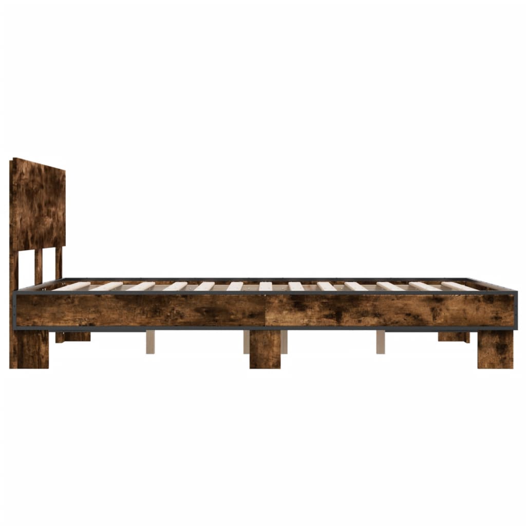 sengestel 140x190cm konstrueret træ og metal røget egetræsfarve