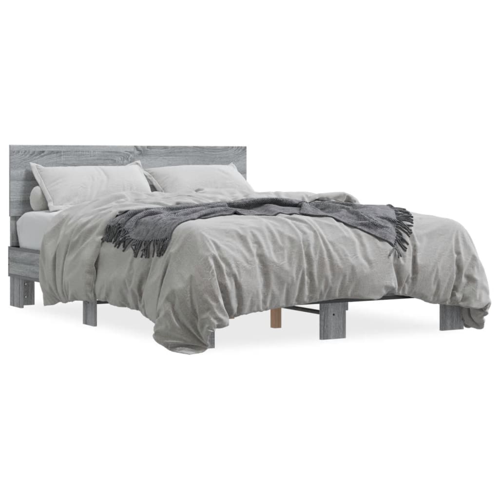 sengestel 140x190 cm konstrueret træ og metal grå sonoma-eg