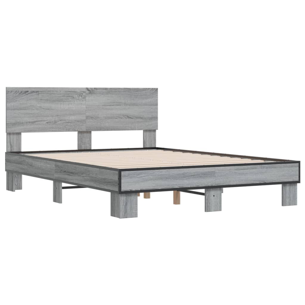 sengestel 140x190 cm konstrueret træ og metal grå sonoma-eg