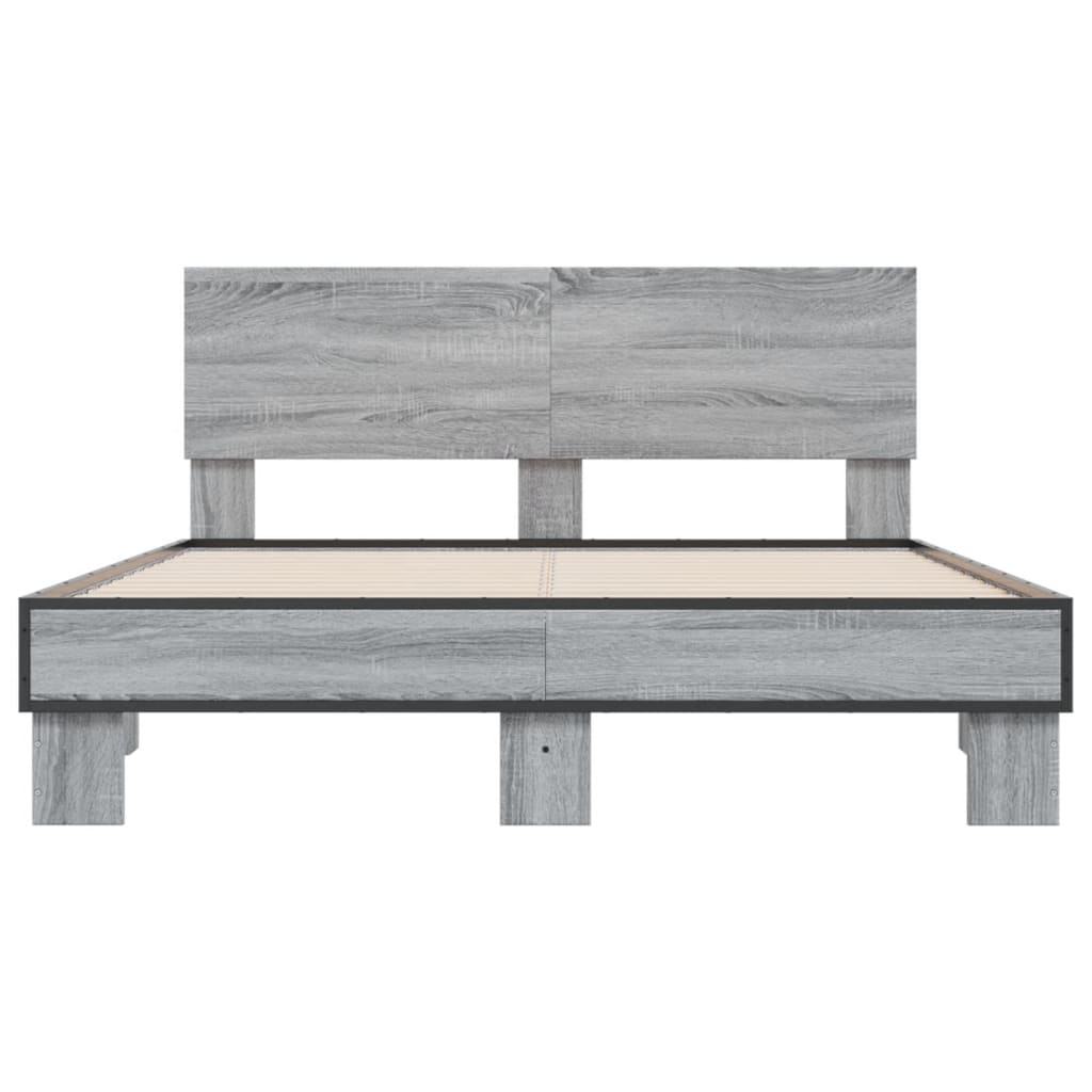 sengestel 140x190 cm konstrueret træ og metal grå sonoma-eg