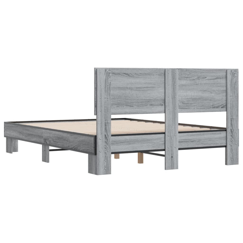 sengestel 140x190 cm konstrueret træ og metal grå sonoma-eg