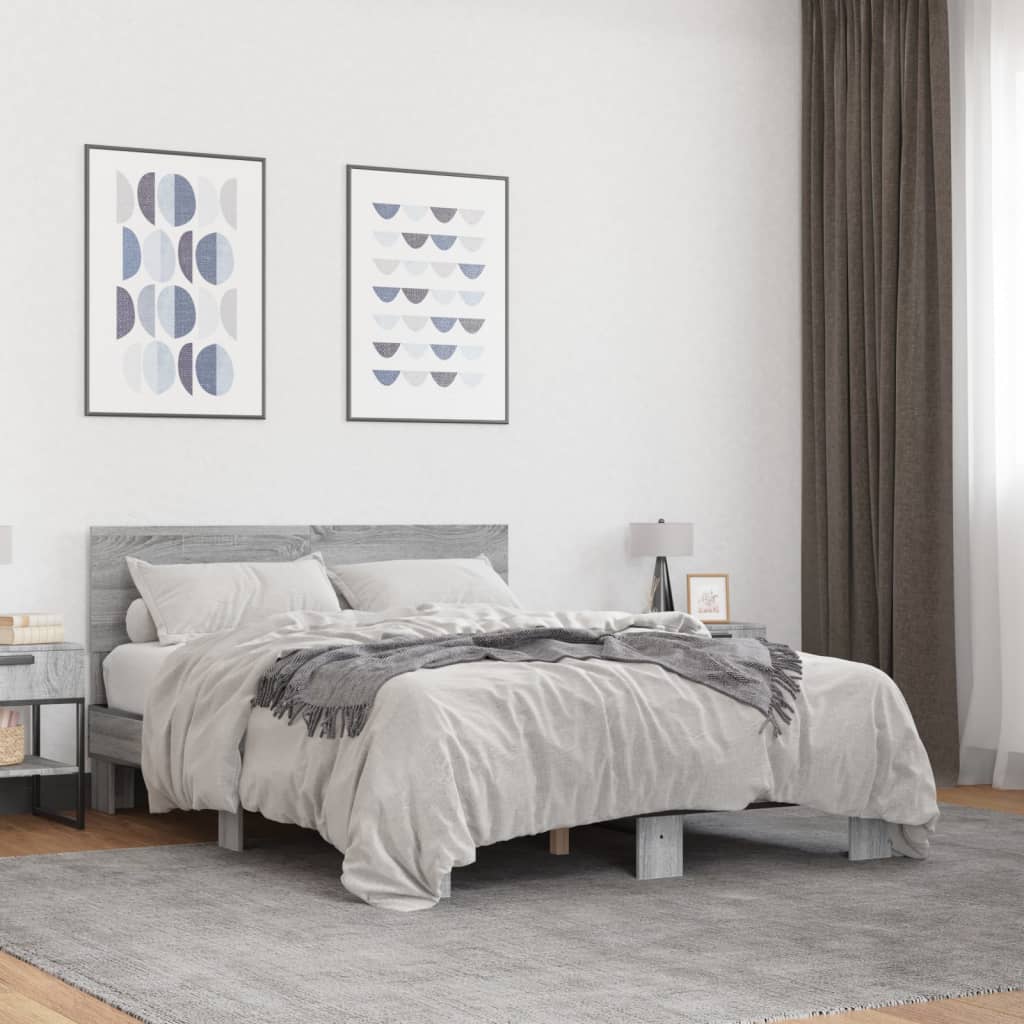 sengestel 140x190 cm konstrueret træ og metal grå sonoma-eg