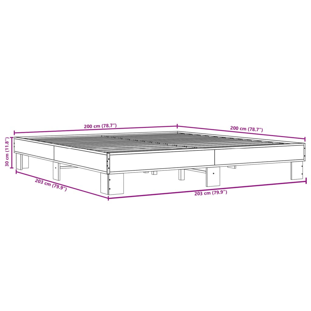 sengestel 200x200 cm konstrueret træ og metal sonoma-eg