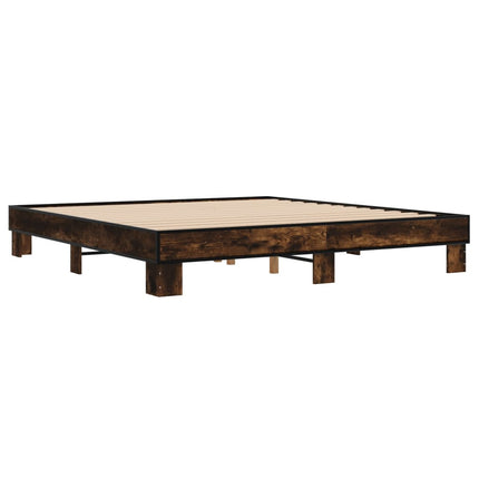sengestel 200x200cm konstrueret træ og metal røget egetræsfarve