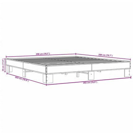 sengestel 200x200cm konstrueret træ og metal røget egetræsfarve
