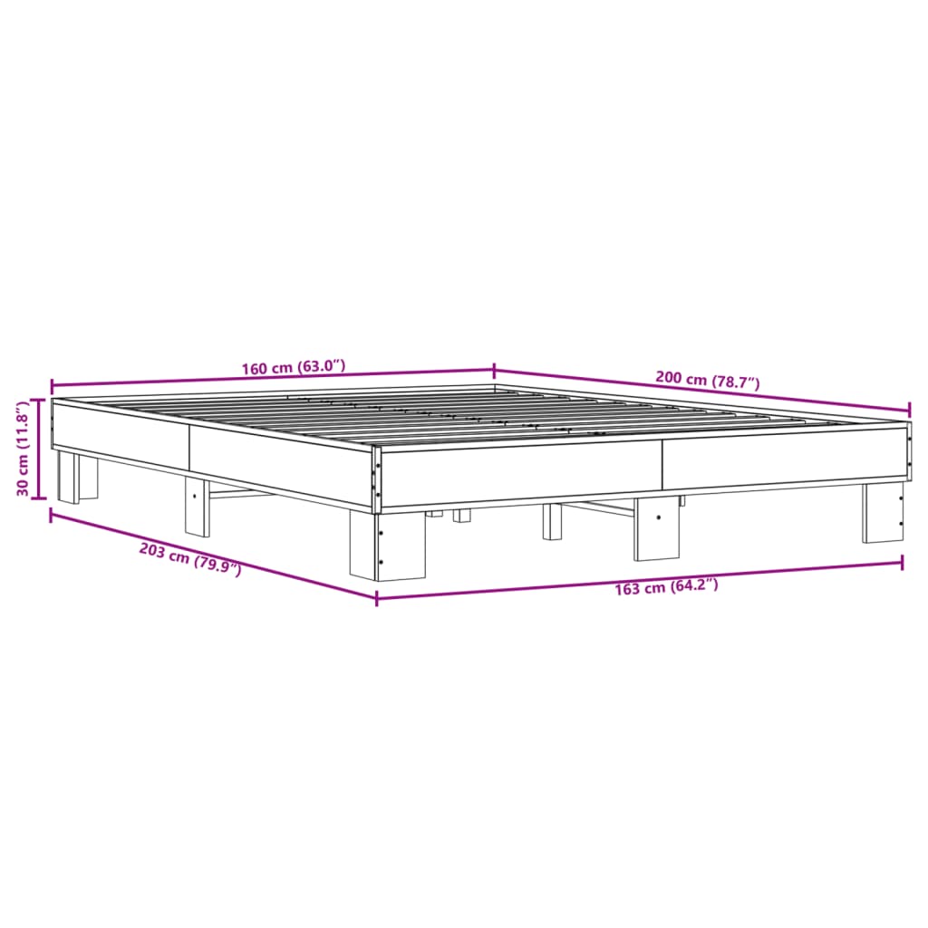 sengestel 160x200 cm konstrueret træ og metal sonoma-eg