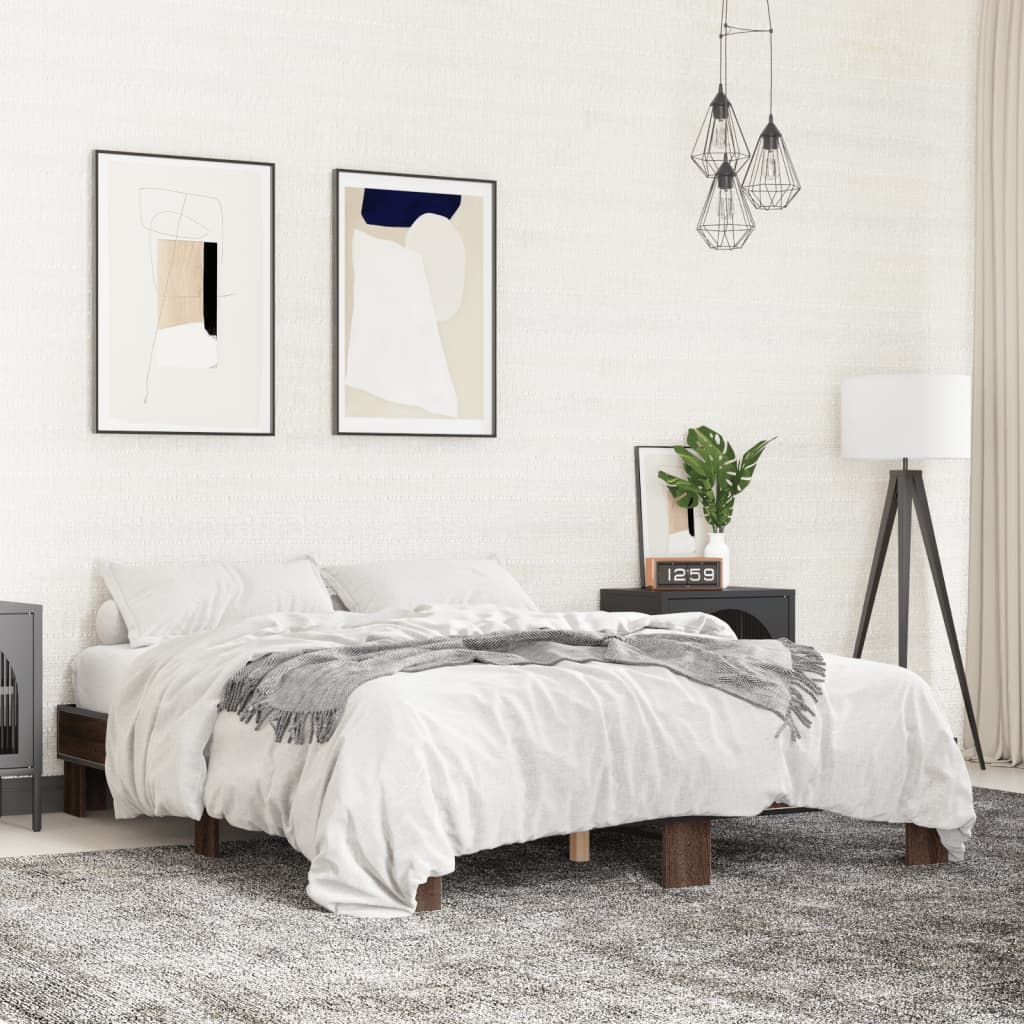 sengestel 150x200 cm konstrueret træ og metal brun egetræ