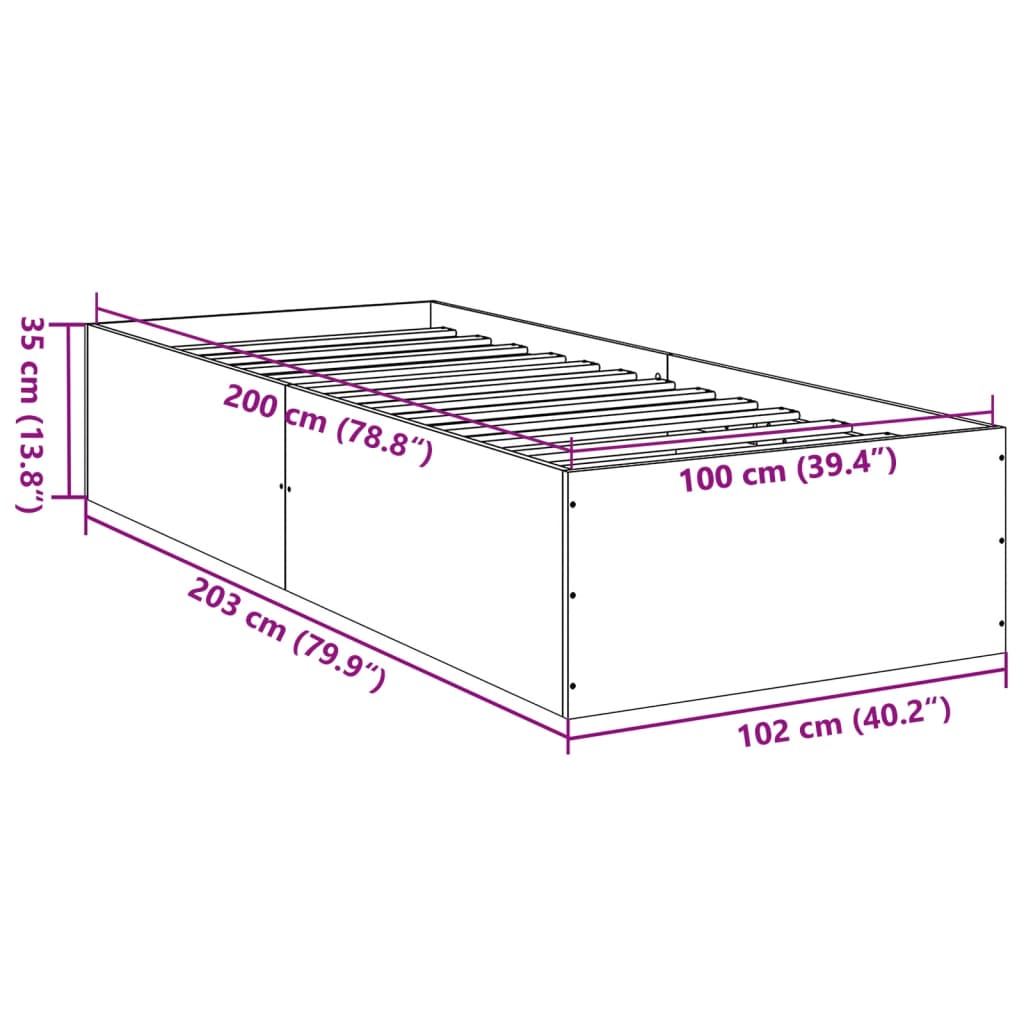 sengeramme 100x200 cm konstrueret træ grå sonoma-eg