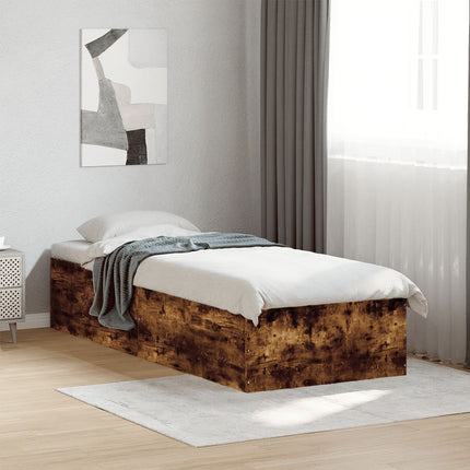 sengeramme 90x190 cm konstrueret træ røget egetræsfarve