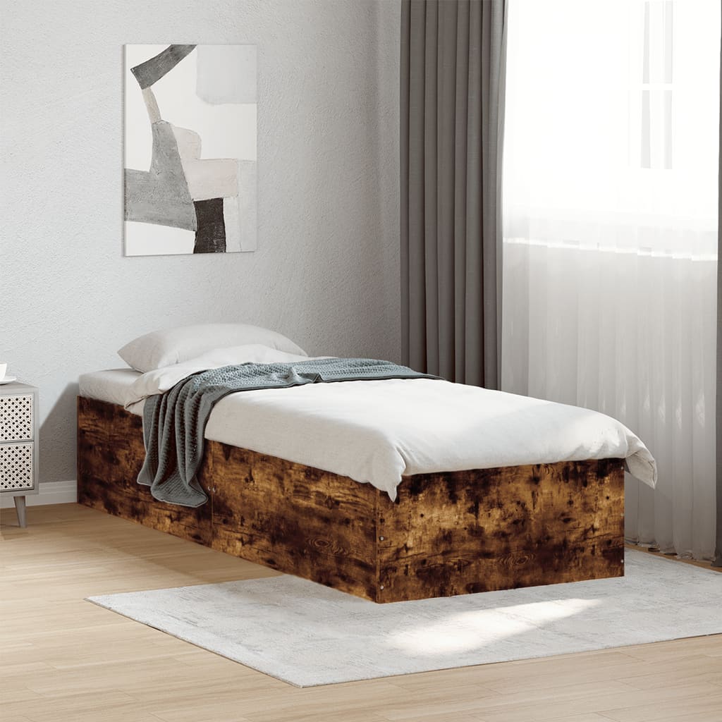 sengeramme 90x190 cm konstrueret træ røget egetræsfarve