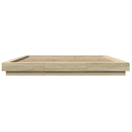 sengeramme med LED-lys 200x200 cm konstrueret træ sonoma-eg