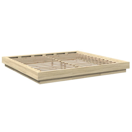 sengeramme med LED-lys 200x200 cm konstrueret træ sonoma-eg