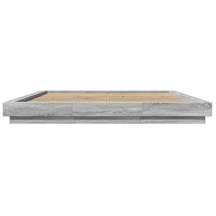 sengeramme med LED-lys 200x200 cm konstrueret træ grå sonoma-eg