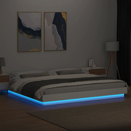 sengeramme med LED-lys 180x200 cm konstrueret træ hvid