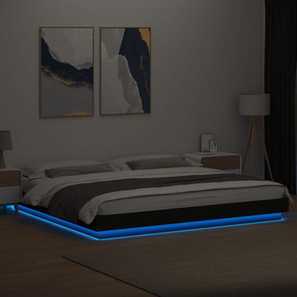 sengeramme med LED-lys 180x200 cm konstrueret træ sort
