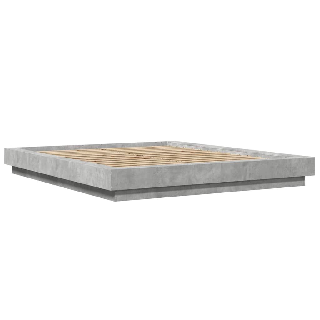 sengeramme med LED-lys 150x200 cm konstrueret træ betongrå