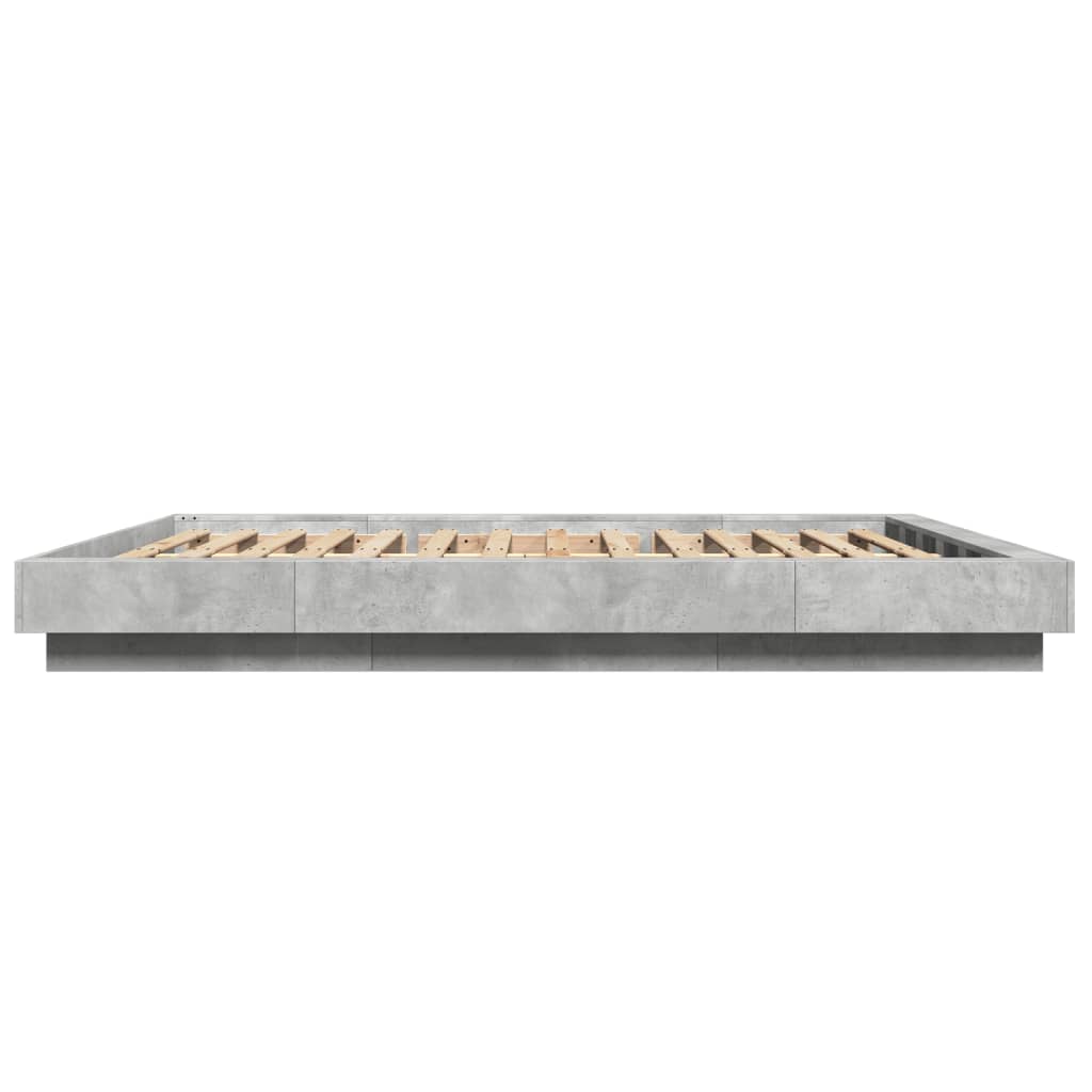sengeramme med LED-lys 150x200 cm konstrueret træ betongrå