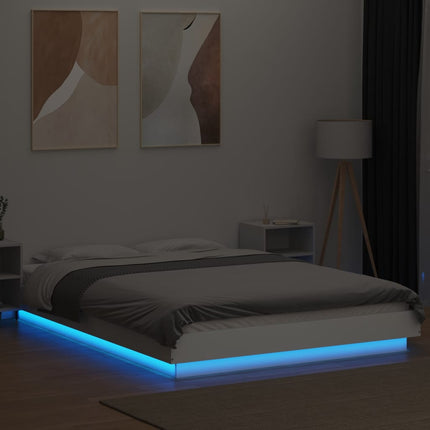 sengeramme med LED-lys 120x200 cm konstrueret træ hvid