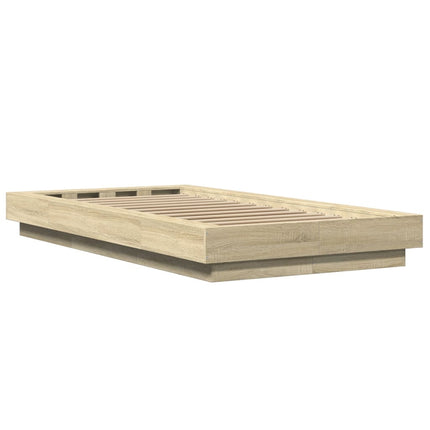 sengeramme med LED-lys 100x200 cm konstrueret træ sonoma-eg
