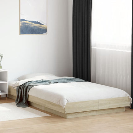 sengeramme med LED-lys 100x200 cm konstrueret træ sonoma-eg
