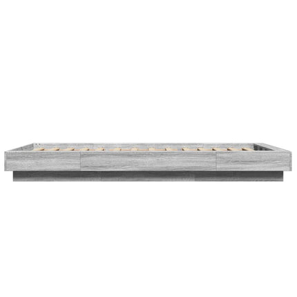 sengeramme med LED-lys 100x200 cm konstrueret træ grå sonoma-eg