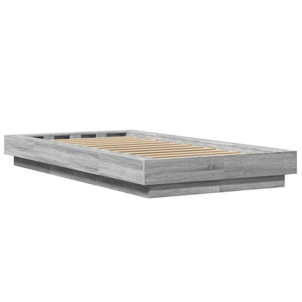 sengeramme med LED-lys 100x200 cm konstrueret træ grå sonoma-eg