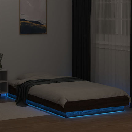 sengeramme med LED-lys 100x200 cm brun egetræsfarve