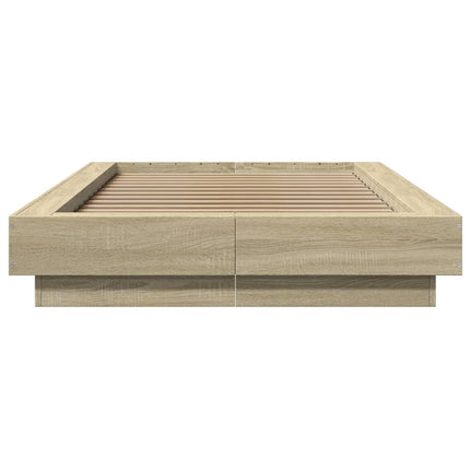 sengeramme med LED-lys 90x200 cm konstrueret træ sonoma-eg