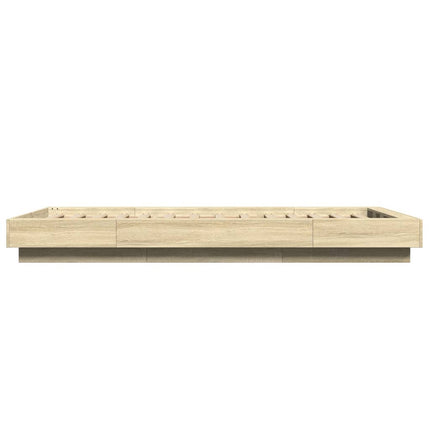sengeramme med LED-lys 90x200 cm konstrueret træ sonoma-eg