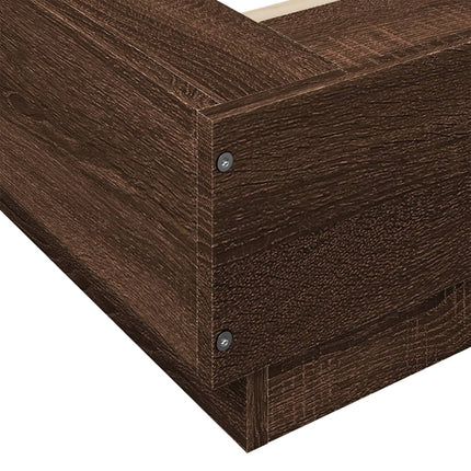 sengeramme med LED-lys 90x200 cm konstrueret træ brun egetræ