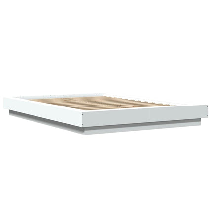 sengeramme med LED-lys 140x190 cm konstrueret træ hvid