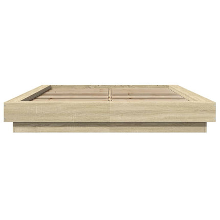 sengeramme med LED-lys 140x190 cm konstrueret træ sonoma-eg