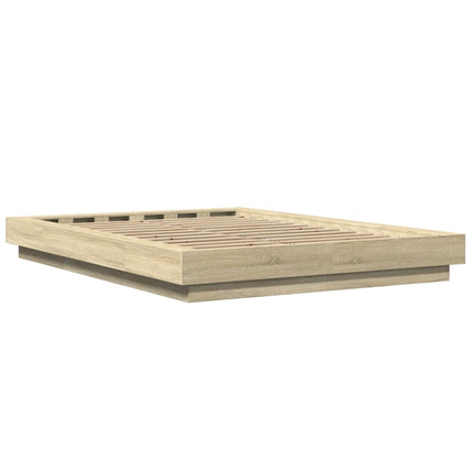 sengeramme med LED-lys 140x190 cm konstrueret træ sonoma-eg