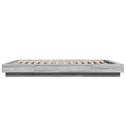 sengeramme med LED-lys 140x190 cm konstrueret træ grå sonoma-eg