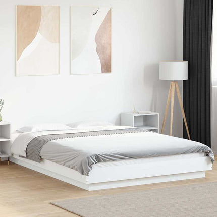 sengeramme med LED-lys 120x190 cm konstrueret træ hvid