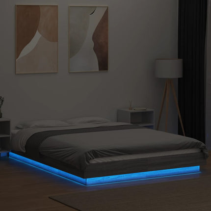 sengeramme med LED-lys 120x190 cm konstrueret træ grå sonoma-eg