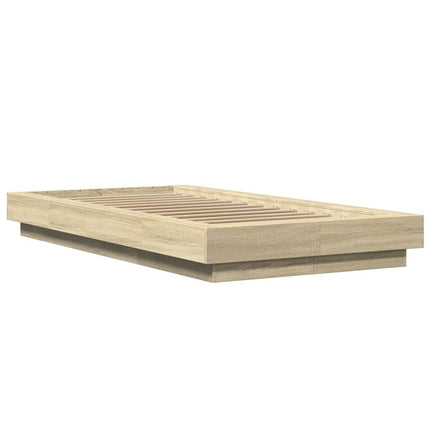 sengeramme med LED-lys 90x190 cm konstrueret træ sonoma-eg