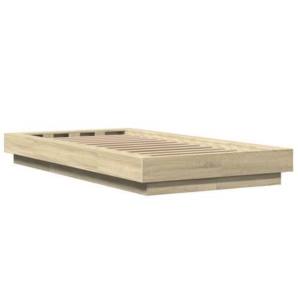 sengeramme med LED-lys 90x190 cm konstrueret træ sonoma-eg