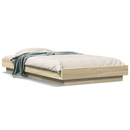 sengeramme med LED-lys 75x190 cm konstrueret træ sonoma-eg