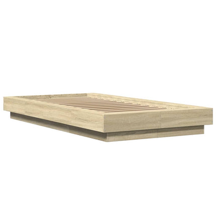 sengeramme med LED-lys 75x190 cm konstrueret træ sonoma-eg