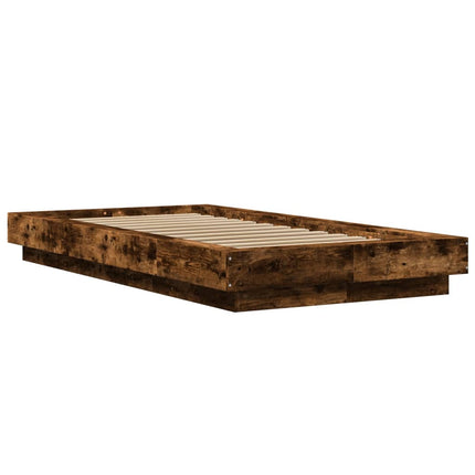 sengeramme med LED-lys 75x190 cm konstrueret træ røget eg