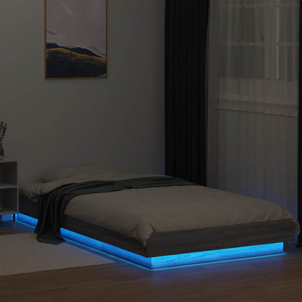 sengeramme m. LED-lys 75x190 cm konstrueret træ grå sonoma-eg